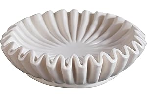 Carpango Ciotola decorativa in resina, grande ciotola rustica per frutta, ciotola decorativa scanalata con volant adatta per riporre piccoli oggetti (bianco)