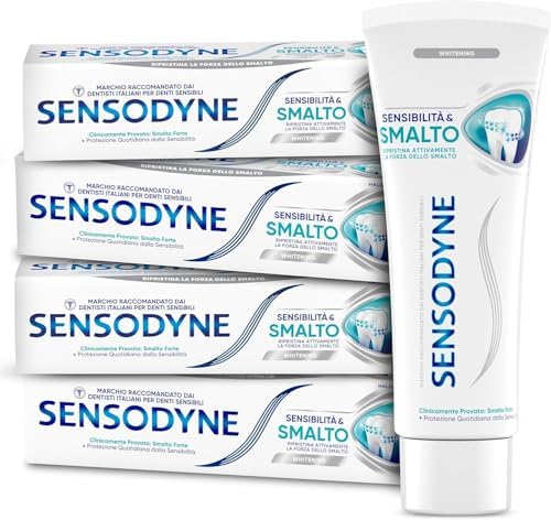 Sensodyne Dentifricio Sensibilità & Smalto Whitening, per Denti Sensibili e Smalto forte, Effetto Sbiancante*,Gusto menta fresca, Maxi formato 4x75ml