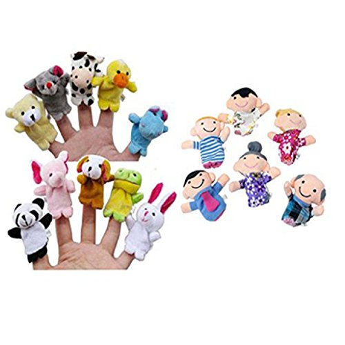 Auxma 16PC Story Finger Puppets 10 Animales 6 Personas Miembros de la familia Educational Toy