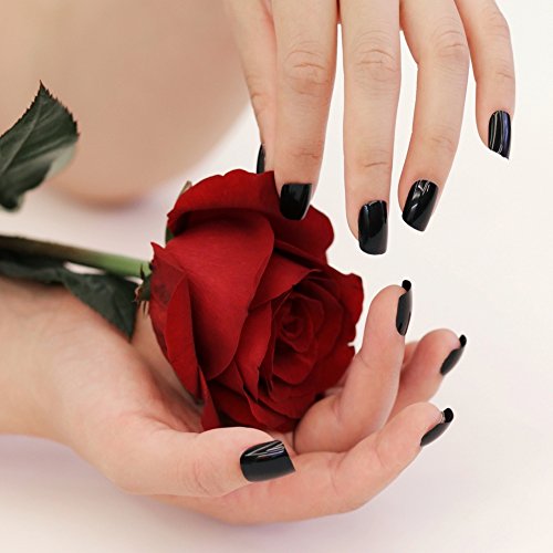 Bling Art False Nails French Manicure Black Dark Beauty Full Cover Medium Tips