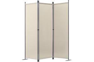 Angel Living Foldable Room Divider 3 Panels Freestanding Screen Wall Room Divider Partition for Offices, Balcony, Bedroom, Outdoor Garden 168 x 165cm Beige