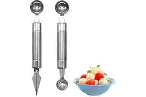 JIEOU 2 sztuki dwustronnych balerów do melona, stal nierdzewna, wielofunkcyjne narzędzie do rzeźbienia arbuza, "zrób to sam"