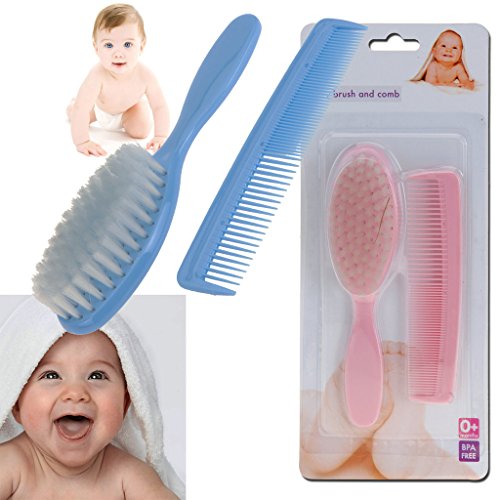 BABY BOY GIRL KIDS GENTLE SOFT HAIR BRUSH COMB SET NEWBORN TODDLERS BLUE