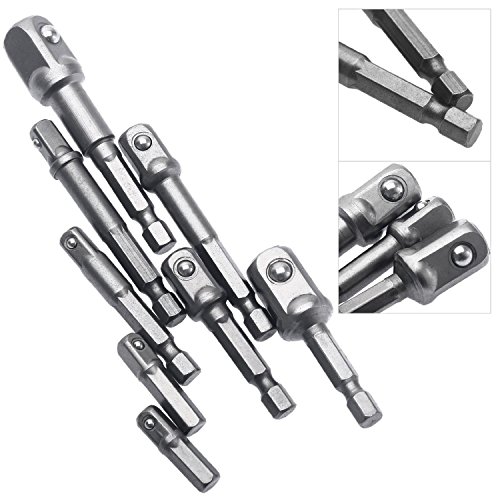 Steckschlüssel Nuss Set, Florally 8-tlg Adapter Sechskant Bohrfutter Adapter auf 1/4″ 3/8″ 1/2 „, Akkuschrauber Stecknuss Adapter - 3