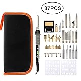 [TEMPERATURA AJUSTABLE] - Kit de soldador ajustable con perilla de ajuste de temperatura para ajustar la temperatura de la pirografía en el rango de 200-450 grados. Esta soldadura de madera cumple con los requisitos de grabado de diferentes materiales.