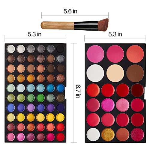 VALUE MAKERS® 82 Farbe Make up Paletten Kit – 60 Farbe Lidschatten-Palette + 16 Farbe Lip Gloss + 3 Farbe Blusher + 3 Farb Contour Kit + Make up Pinsel - 7