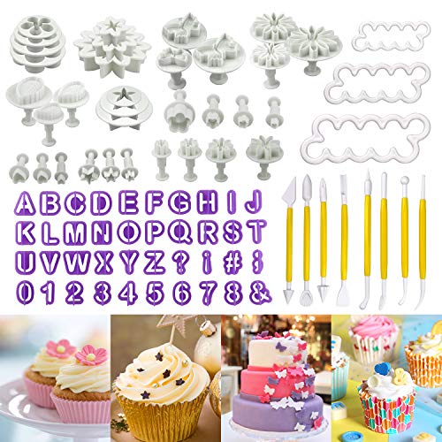 Philonext 84 pz fondant cake Tools set, fondant cake Decorating DIY taglierina glassa stampi alfabeto lettere Flower Sugarcraft Modelling Tool kit set (84 pcs)