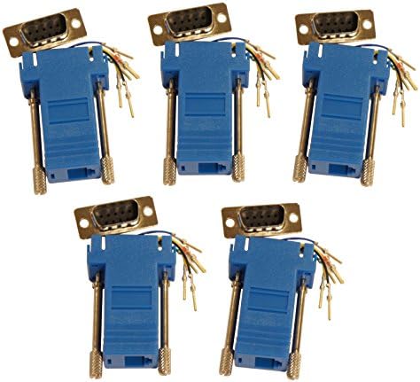 (5) Pack of Blue DSub 9 Pin DB9 Male to RJ12 6p6c Modular Adapter Connector Jack Serial