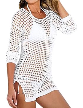 Demiawaking Maniche Lunghe alla Camicia da Spiaggia Sexy delle Donne Copricapo Bikini Swimwear Hollow