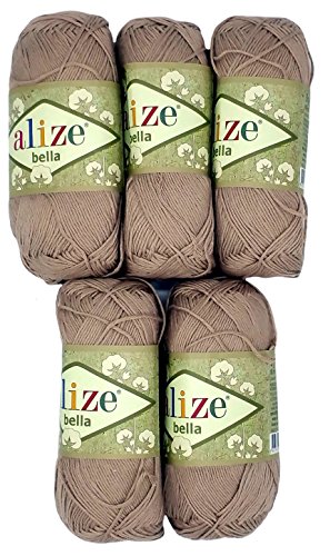 5 x 50 Gramm Baumwolle taupe sand Nr. 629, 250 Gramm Wolle aus 100% Baumwolle, Strickwolle