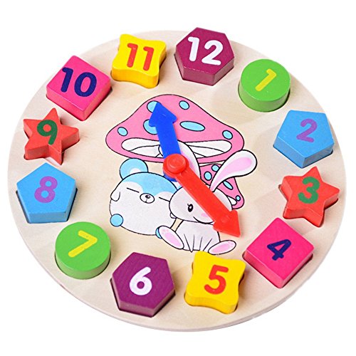 PANNIUZHE Kids Wooden Watch Puzzle Toys Cognitive Digital Clock Digital Block Numbers Shape Sorting Sorter Intelligent Toys for 2 years old