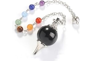 AITELEI Natural 7 Chakras Pendulum Reiki Healing Crystal Point Pendant Pendulum Chakra Balancing Reiki Healing for Divination/Dowsing Tool with Chain (Black agate)