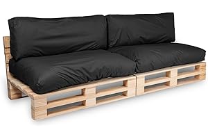 Bananair Coussins Palettes Déhoussables, Tissu Imperméable et Anti-UV – Set 2 Assises 120x80 cm + 2 Dossiers 120x40 cm (Noir)