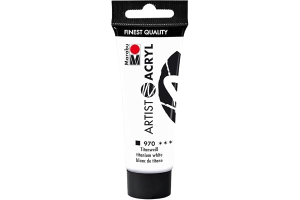 Marabu Artist 12200055970 - Acrylique blanc titane 970, 22 ml, peinture acrylique fine de qualité artistique, à base d'eau, consistance pâte, hautement pigmentée, très bonne brillance et opacité
