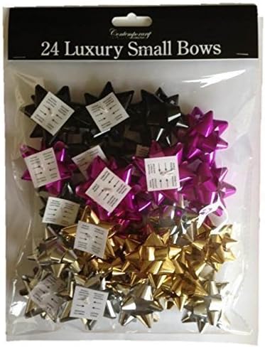 24 x Pink, Gold, Black & Silver Gift Bows 3cm Self Adhesive Christmas Present Wrapping