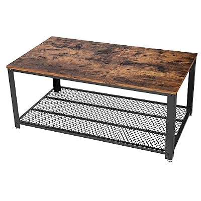 SONGMICS Table basse de salon Armature en métal Style industriel Surface imperméable Table rétro Avec étagère de rangement LCT61X