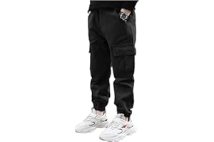 YiZYiF Enfant Garçon Pantalon de Cargo Multi-Poches Casual Taille Élastiquée Jogging Pantalon de Sport Danse Hip-hop Running Pantalon pour Hiver 5-14 Ans