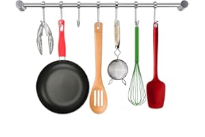 Sprießen Perchero de Cocina, Barra con Colgador de Acero Inoxidable Organizador de Utensilios en Cocina Fácil Montado en Pared 7-Ganchos para Colgar Olla Sartén Cuchillo Cucharón de Cocina