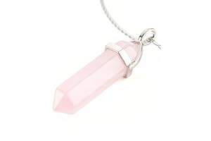 LAVISA Obelisk Edelsteinkette, Anhänger, echte Kristall kette, Halskette, Rosenquarz, Amethyst, Naturstein - 55 + 5 cm