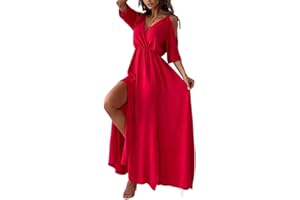 AVANISE Elegant Sexy V-Neck Dress with Side Slit for Women, Maxi Dress with Deep V-Neck and Sexy Side Slits for Long Dresses