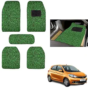 Cabix - 12 mm Anti Skid Curly Car Noodle/Grass Mat for Tata Tiago (Set of 5, Black Green)