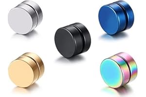AIBADA 5 PCS Acero Inoxidable Pendientes Magnéticos Iman Hombres Mujer Unisex Falso Pendientes aros plata tous Redondos Sin A（-）