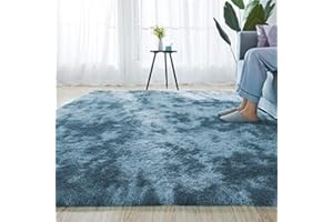 Blivener Luxury Shaggy Soft Area Rug Tie-Dyed Faux Fur Indoor Fluffy Non-Slip Rugs Modern Home Decor For Bedroom,Kidsroom,Living Room Blue 60x90CM