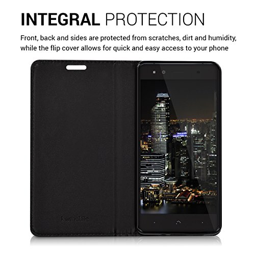 kwmobile Funda para bq Aquaris X5 Plus - Carcasa para m  vil de  Cuero sint  tico  - Case  Plegable  en  Negro 
