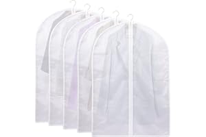 WWW Dust-Proof Garment Covers Moth Proof Clothes Cover Bags Breathable Coat Cover Bags Zip PEVA Translucent for Storage Waterproof Suit Protector Pack of 5 Transparent, 24'' x 47''