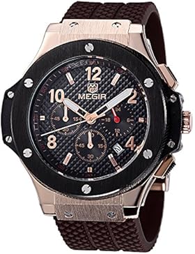 megir Herren Handgelenk Uhren Rose Gold Military Quarz-Silikon Armband Chronograph Luminous Relojes