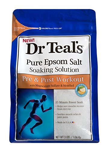 Dr Teal's Pure Epsom Salt Soaking Solution for Pre and Post Workout with Magnesium Sulfate & Menthol, 1.36 kg