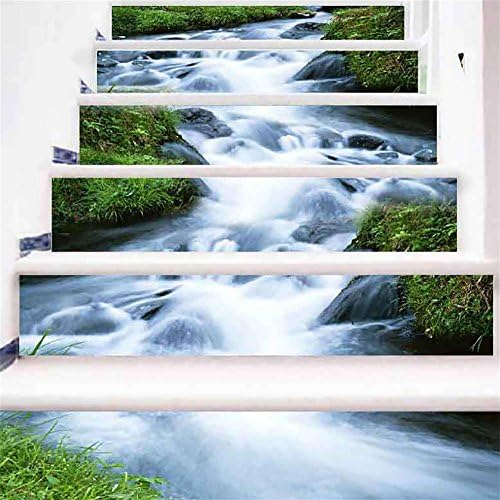 MIYI Stairs Stickers 3D DIY Waterproof Creative Creek Water Tile Stickers Removable Refurbished StairCase Mural 6pcs/set 18cm x 100cm