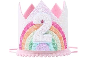 JIOLINK Corona Compleanno Bambina, Coroncina Bambina 1 Anno, Corona di Compleanno Arcobaleno con Elastico, Decorazioni per Feste Compleanno, Carnevale