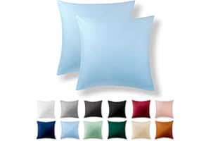 ‎ALREYA Alreya 2er-Set Renforcé Kissenbezug 40 x 40 cm - 100% Baumwolle mit YKK Reißverschluss, Superweicher Kopfkissenbezug 40x40, Kissenhülle, Hellblau, nur Kissenbezug