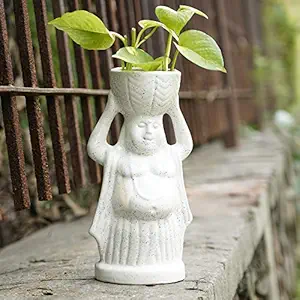 Ceramic Planter Pot,Laughing Buddha Flower Pot,Lucky for Home, Mate White Vase, Handmade Plant Container Pot,Succulent Plants Container for Home and Garden Decor