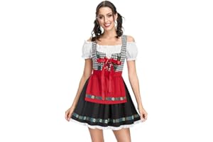 Kate Kasin Women 2pcs Set German Bavarian Oktoberfest Costumes Cold Shoulder Dress Apron KKH02092
