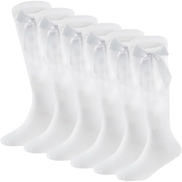 Lot De 4 Paires Chaussettes Hautes Avec Nœud Pour Filles – Pour Uniforme Scolaire, Genou, Couleurs Classiques - 3
