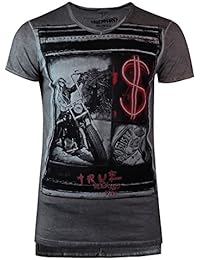 trueprodigy Casual Hombre marca Camiseta estampado ropa retro vintage rock vestir moda cuello V manga corta slim fit designer cool urban fashion t-shirt color gris 1063127-0403