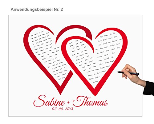 Wedding tree Doppelherz 008, Leinwand personalisiert, Fingerabdruckbaum, Partyspiel, Ehebaum, Stempelbaum, Hochzeit (Doppelherz 60×40) - 3