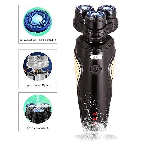 ACEVIVI Elektrischer Rasierer Rotationsrasierer Nass- und Trockenrasierer Herrenrasierer LED Display USB Kabel IPX 7 Wasserdicht mit Rasiererpinsel, Schwarz/Braun - 2