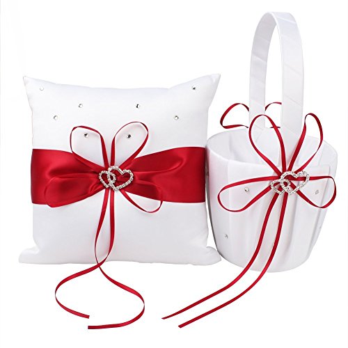 Coomir Juego de Almohadas para Canasta Bowknot para niñas de Flores, canastas y Cojines para Trajes de Boda, Accesorios de decoración para Fiestas, artículos de Fiesta