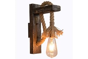 GUANSHAN Applique Murale Vintage Corde De Chanvre Applique Murale Base En Bois Abat-Jour En Maille De Fer Luminaire Rétro Éclairage Mural Décoratif pour Loft Restaurant Couloir Salon Couloir