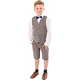 4PC Grey Short Set Suit with Navy Bow tie