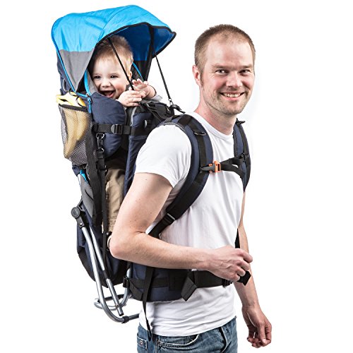 skandika Sherpa Kindertrage blau, höhenverstellbar für optimale Passform, breiter Hüftgurt, Fußschlaufen, Sonnendach, sowie zusätzlicher 5 Liter Stauraum - 4