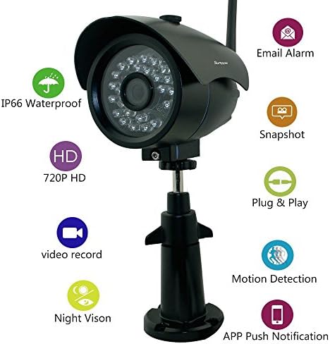 Sumpple WiFi Wireless/Wired HD 1280x720P HD Outdoor/Indoor Internet Security Bullet Camera, Day Night Vision, IP66 Waterproof, Video Record, Motion Detection, Email Alert, Operate and View on IOS iPhone, Android or PC - Black