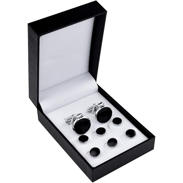 Morfetto 8 stks Mens Carbon Fiber Manchetknopen en Shirt Studs Set Smoking Shirts Business Bruiloft Zilver Zwart Tone