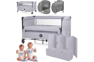 Dermodiva Lettino Co-Sleeping fino a 4 anni, Sponda Reclinabile, Materasso Memory, Kit Doppia Altezza, Borsa per il Trasporto, Richiudibile e Trasportaile (Ash Grey)