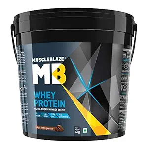 MuscleBlaze 100% Whey Protein, Ultra Premium Whey Blend (Rich Milk Chocolate, 4 kg / 8.8 lb, 121 Servings)