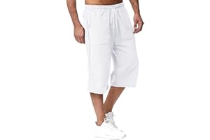 Oanviso Pantalones Cortos para Hombre Algodón y Lino Shorts Slim Fit 3/4 Pantalones Cómodo Pantalón Corto Ligero Casuales Short con Bolsillo Pantalones Corto Deportivos Jogger Short Colores Sólidos