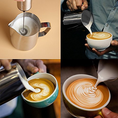 GOSCIEN Elektrische Milchschäumer, Batteriebetriebener Quirl Für Cremiger Milchschaum Kaffee, Edelstahl Standfuß, Grau - 6
